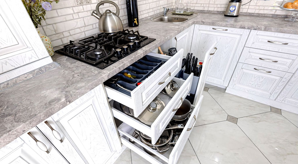 برای چیدمان ظروف در کابینت زیر سینک ظرفشویی و کابینت زیر گاز چه نکاتی را رعایت کنیم؟